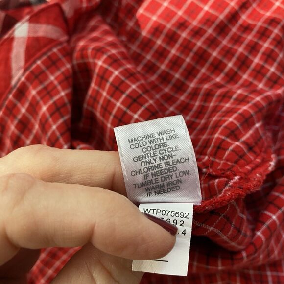 J Jill Tunic Button Up Top Womens Medium Petite Red Plaid Pockets Shacket Grunge - Picture 13 of 14